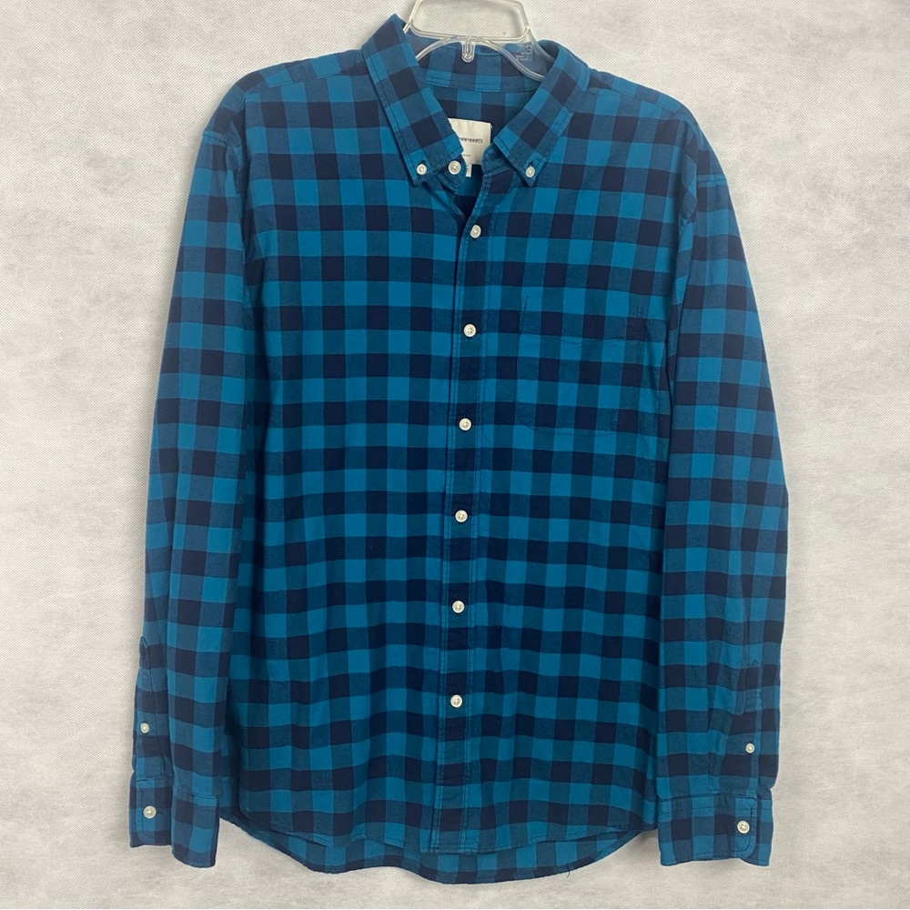 American Eagle Men's Long Sleeve Navy Blue Check Button Down Shirt Size XL